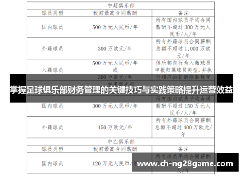 掌握足球俱乐部财务管理的关键技巧与实践策略提升运营效益